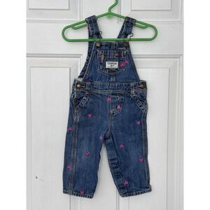 Oshkosh B'Gosh Girls 9 Months Overall Vestbak Denim Pink Hearts Valentine's